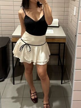 Cream Ruffle Satin Mini Skirt